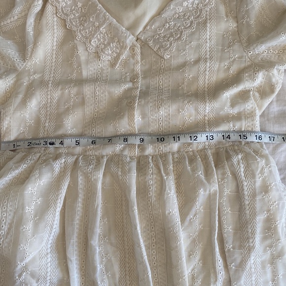 Eyelet lace cottage core romantic dress cream collar button tie waist xs small - Picture 9 of 11